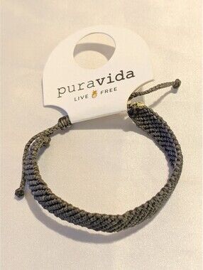 Pura Vida Wide Woven Dark Gray Flat Braided Cuff Bracelet Adjustable NWT